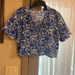 Floral Blue and White Women's Top